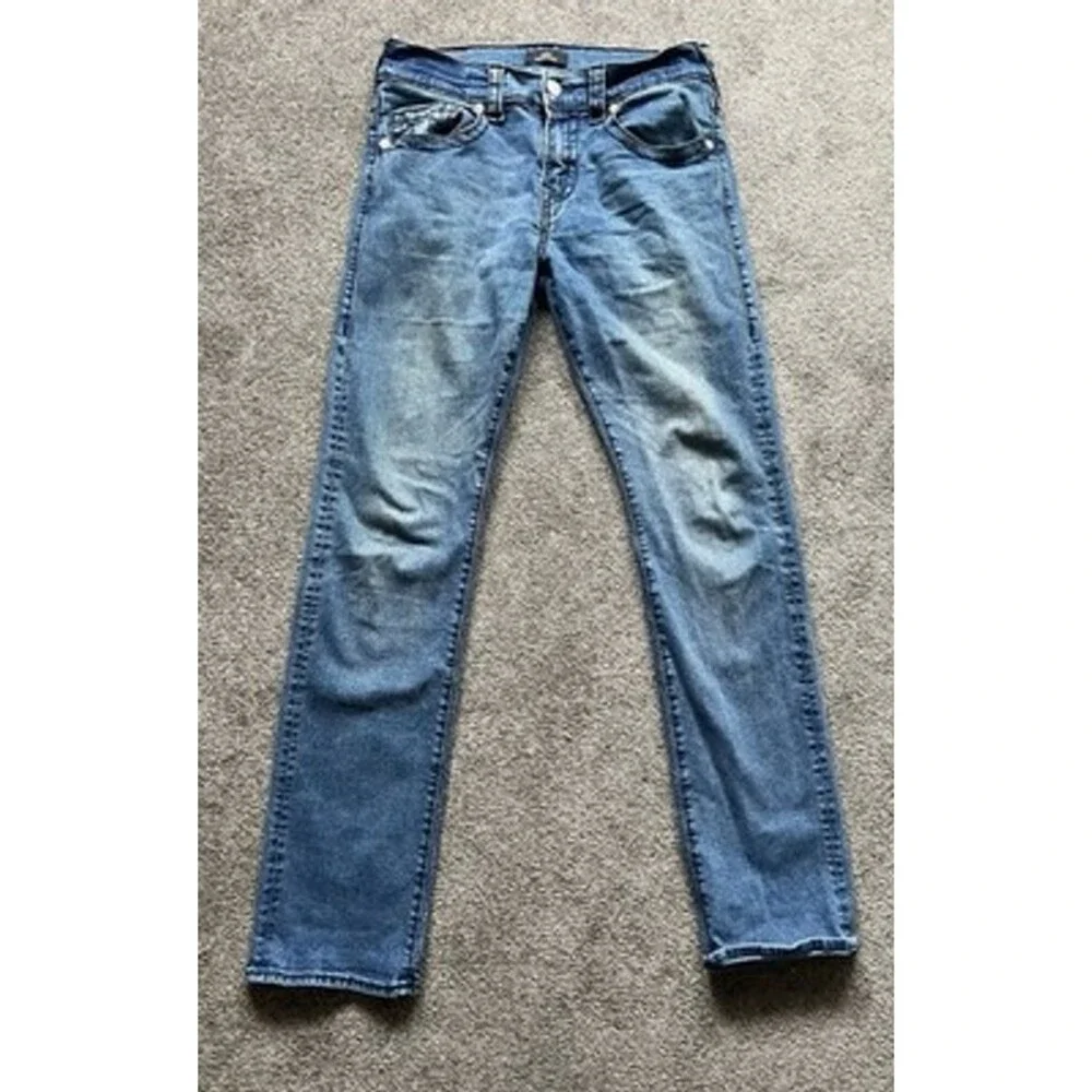 True Religion Ricky Relaxed Straight Jeans Mens Size 31 Sm Tear In Rear Pocket